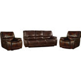 Vail Power Reclining Sofa & Two Recliners Set in Dark Brown Top Grain Leather