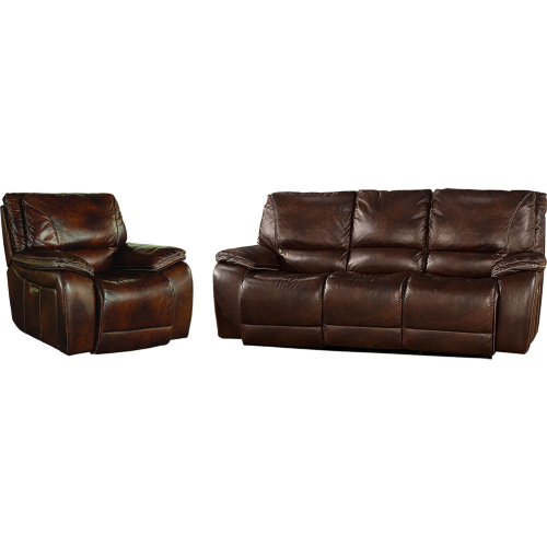 Vail Power Reclining Sofa & Recliner Set in Dark Brown Top Grain Leather