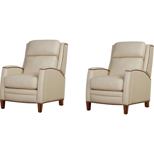 Vermont Manual Recliner in Pearl Glow Cream Top Grain Leather (Set of 2)