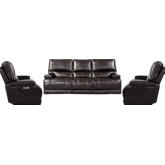 Whitman Power Cordless Reclining Sofa & Two Recliners Set in Coffee Brown Top Grain Leather