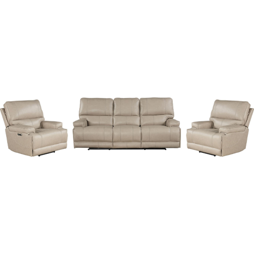 Whitman Power Cordless Reclining Sofa & Two Recliners Set in Linen Beige Top Grain Leather