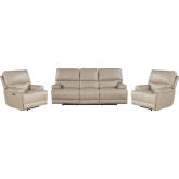 Whitman Power Cordless Reclining Sofa & Two Recliners Set in Linen Beige Top Grain Leather