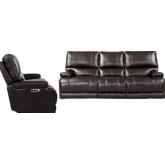 Whitman Power Cordless Reclining Sofa & Recliner Set in Coffee Brown Top Grain Leather