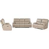 Whitman Freemotion Power Reclining Sofa Set in Verona Linen Beige Top Grain Leather
