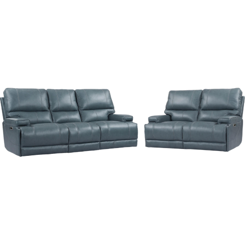 Whitman Power Cordless Reclining Sofa & Loveseat Set in Azure Top Grain Leather