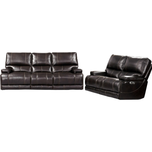 Whitman Power Cordless Reclining Sofa & Loveseat Set in Coffee Brown Top Grain Leather