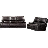 Whitman Power Cordless Reclining Sofa & Loveseat Set in Coffee Brown Top Grain Leather