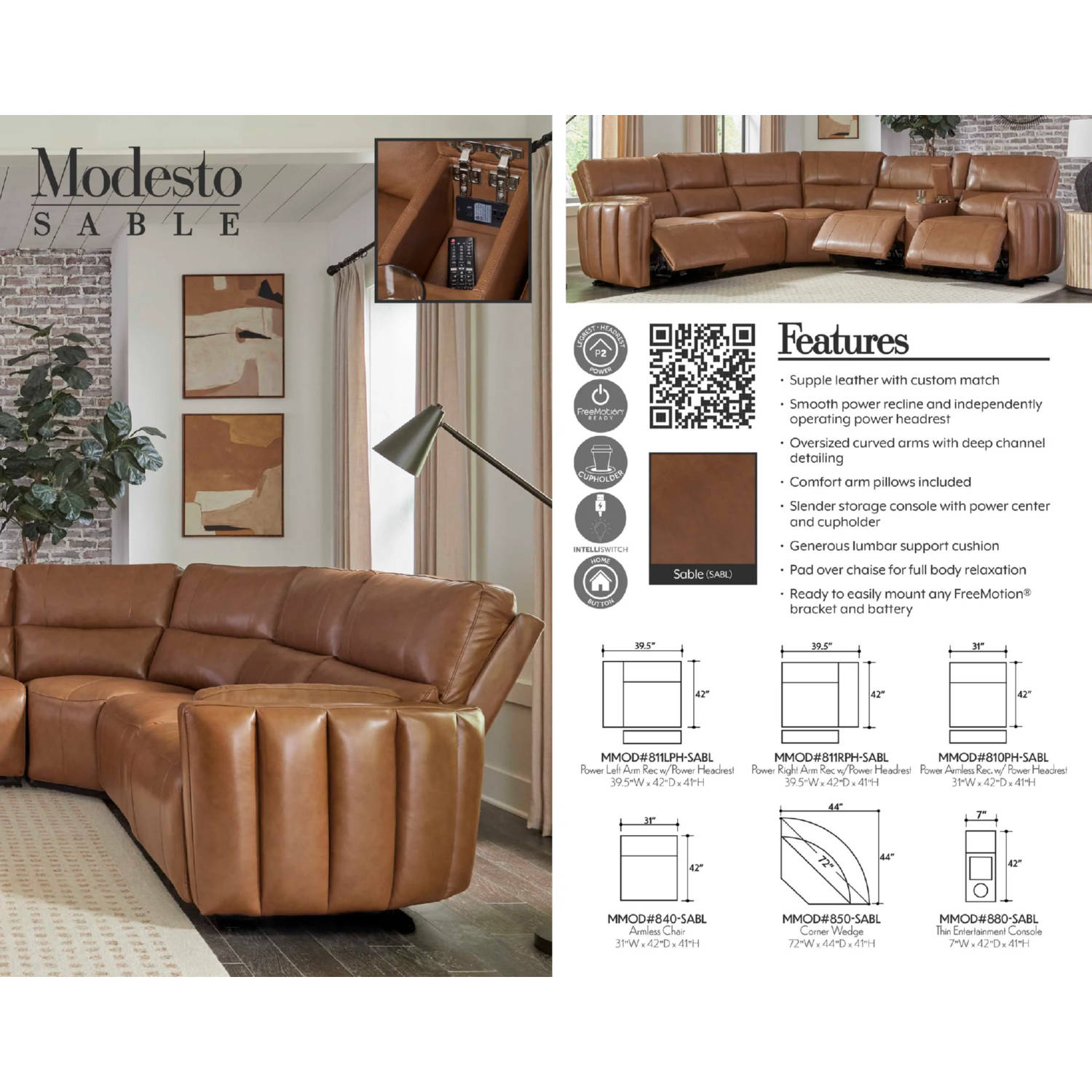 Parker House MMOD-PACKT7(H)-SABL Modesto 7 Piece Power Reclining