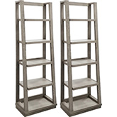 Pure Modern Angled Etagere Bookcase Piers in Moonstone Grey Wood (Set of 2)