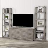 Pure Modern 63" TV Stand Console & Bookcase Piers in Moonstone Grey Wood