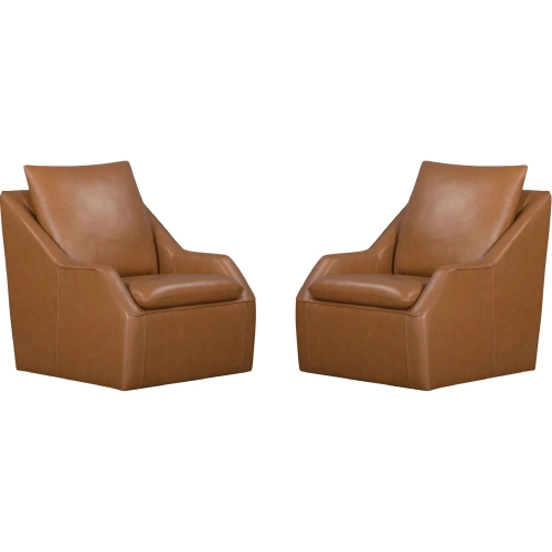 Asher Swivel Accent Chair in Steamboat Ecru Saddle Brown Top Grain Leather (Set of 2)