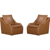 Asher Swivel Accent Chair in Steamboat Ecru Saddle Brown Top Grain Leather (Set of 2)