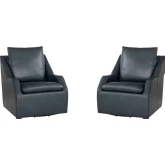 Asher Swivel Accent Chair in Steamboat Marine Navy Blue Top Grain Leather (Set of 2)