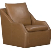 Asher Swivel Accent Chair in Steamboat Ecru Saddle Brown Top Grain Leather