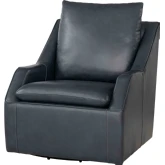 Asher Swivel Accent Chair in Steamboat Marine Navy Blue Top Grain Leather