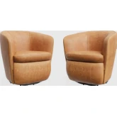 Barolo Swivel Accent Club Chair in Vintage Caramel Tan Brown Italian Leather (Set of 2)