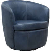 Barolo Swivel Club Chair in Vintage Navy Blue Leather