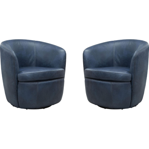 Barolo Swivel Club Chair in Vintage Navy Blue Italian Leather (Set of 2)