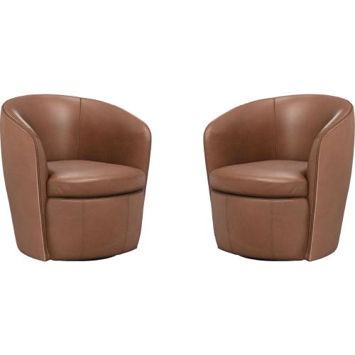 Barolo Swivel Club Chair in Vintage Whiskey Brown Italian Leather (Set of 2)
