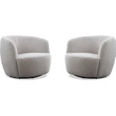 Carina Swivel Barrel Chair in Bloke Beige Cotton Fabric (Set of 2)