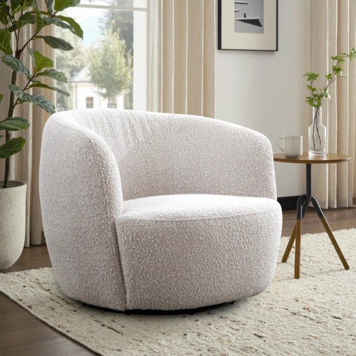 Carina Swivel Barrel Chair in Bloke Beige Cotton Fabric