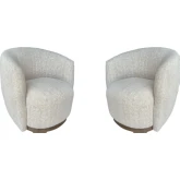 Tatum Swivel Accent Chair in Sand Dollar Beige Fabric & Wood (Set of 2)