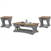 Americana Modern Coffee Cocktail Table & 2 End Table Set in Dove Grey & Wood