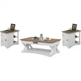 Americana Modern Coffee Table & 2 Side Table Set in White & Weathered Wood