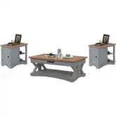 Americana Modern Coffee Cocktail Table & 2 Side Table Set in Dove Grey & Wood