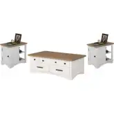 Americana Modern Lift Top Coffee Table & 2 Side Table Set in White & Weathered Wood