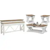 Americana Modern Coffee Cocktail Table, 2 End Tables & Console Table in White & Wood