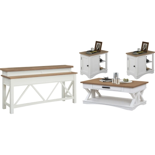 Americana Modern Coffee Table, 2 Side Tables & Console Table in White & Wood