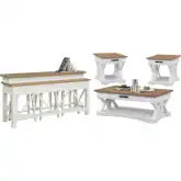 Americana Modern Coffee Table, 2 End Tables, Console Table & 3 Stools in White & Wood