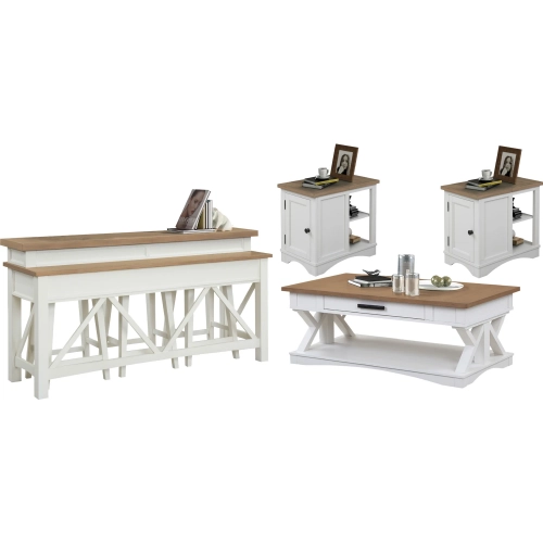 Americana Modern Coffee Table, 2 Side Tables, Console Table & 3 Stools in White & Wood