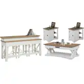 Americana Modern Coffee Table, 2 Side Tables, Console Table & 3 Stools in White & Wood