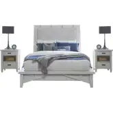 Americana Modern King Platform Bed & 2 Nightstands Set in White Wood