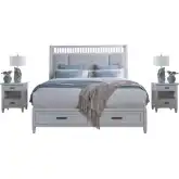 Americana Modern King Shelter Bed & 2 Nightstands Set in White Wood