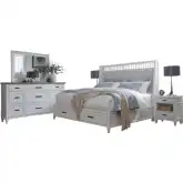 Americana Modern King Shelter Bed, 2 Nightstands, Dresser & Mirror Set in White Wood