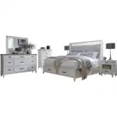 Americana Modern Queen Shelter Bed, 2 Nightstands, Dresser, Mirror & Chest in White Wood