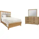 Escape Queen Panel Bed, Dresser & Mirror Set in Glazed Natural Oak