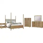 Escape King Poster Bed 2 Nightstands, Dresser, Mirror & Chest in Glazed Natural Oak