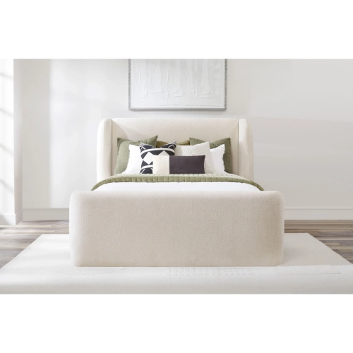 Shiloh Queen Wingback Bed in White Mocha Cream Fabric