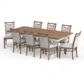 Americana Modern 9 Piece Extension Dining Set in White, Wood & Neutral Fabric