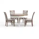 Americana Modern 5 Piece Round Dining Set in White, Wood & Neutral Fabric