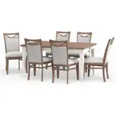 Americana Modern 7 Piece Extension Dining Set in White, Wood & Neutral Fabric
