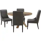 Downtown 5 Piece Round Dining Set in Wood & Slate Gray Fabric