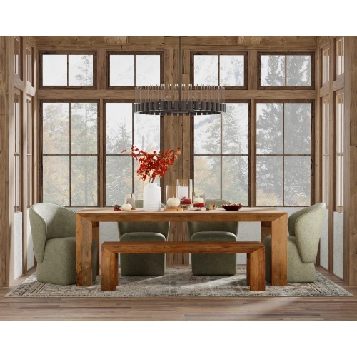 Downtown 6 Piece Dining Set in Mango Wood & Sage Green Fabric