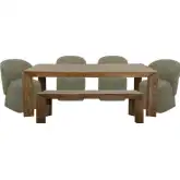 Downtown 6 Piece Dining Set in Mango Wood & Sage Green Fabric