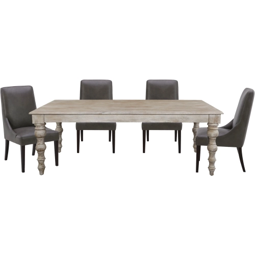 Eden 7 Piece Dining Set in White Washed Wood & Slate Gray Fabric