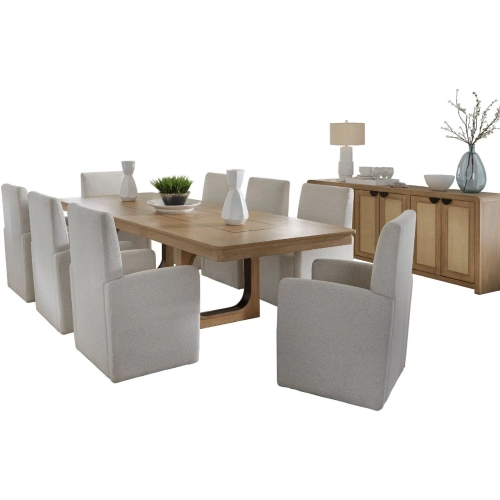Escape 10 Piece Dining Set in Glazed Wood & Beige Fabric